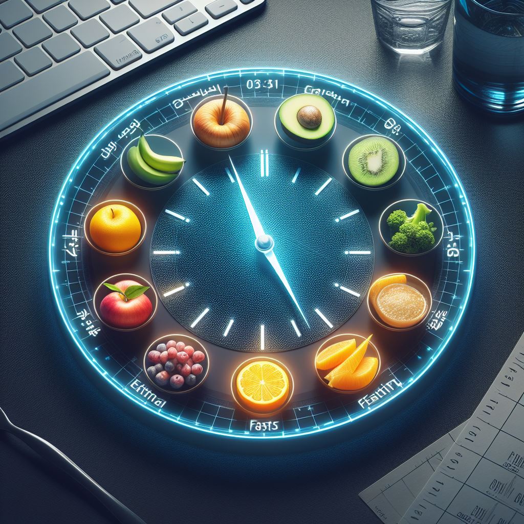 A clock illustrating intermittent fasting windows with Hugh Jackman in the background, highlighting the time-restricted eating pattern.