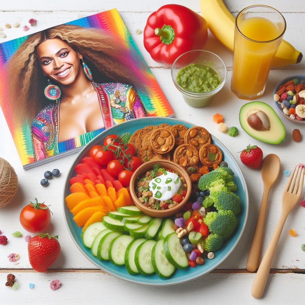 A delicious vegan stir-fry packed with colorful vegetables and salads, inspired by Beyoncé's plant-based lifestyle.